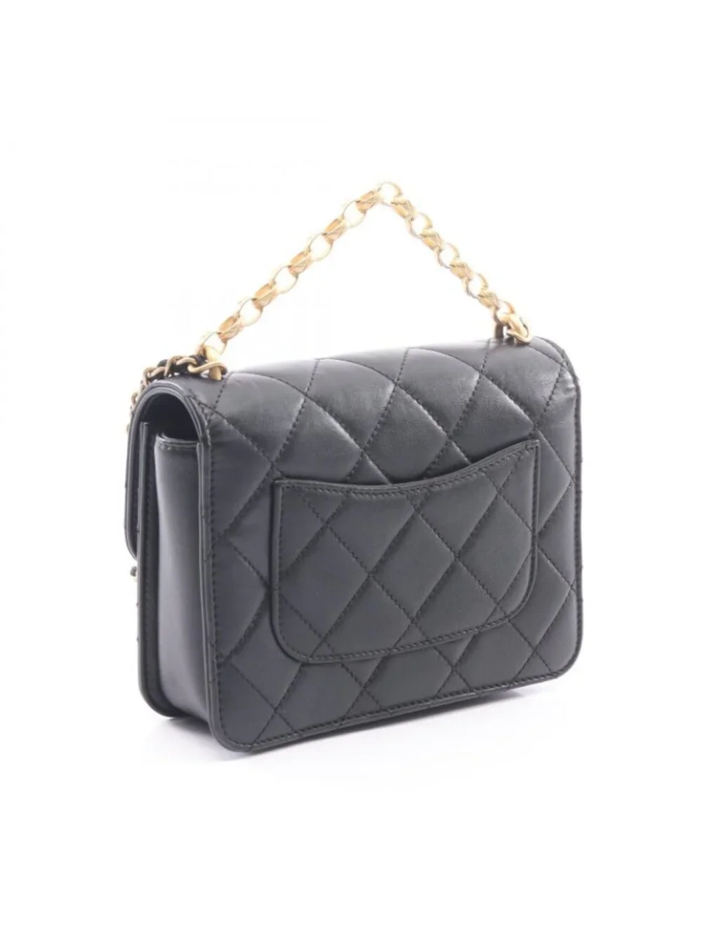 Chanel Shoulder Bag Quilted 2-Way Black Lambskin Small Flap Chain